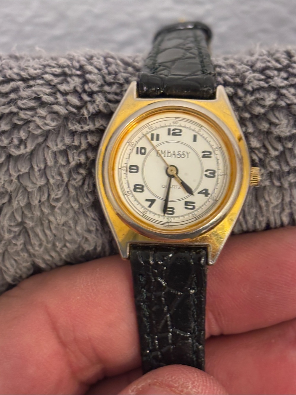 Embassy Women's Gold-Tone Case Watch with Black Strap and White Dial